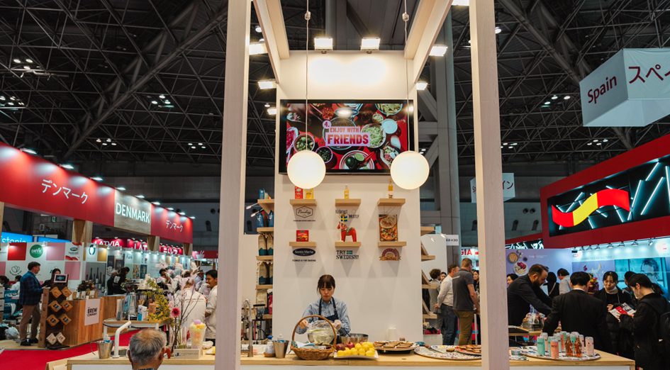 FOODEX JAPAN 2026 bustling expo hall with food booths at Tokyo Big Sight